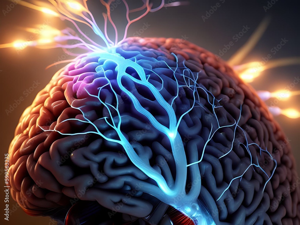 Poster generative ai. human brain neurons. a futuristic vision of artificial intelligence.