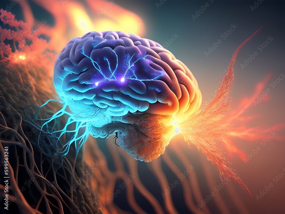 Poster generative ai. human brain neurons. a futuristic vision of artificial intelligence.