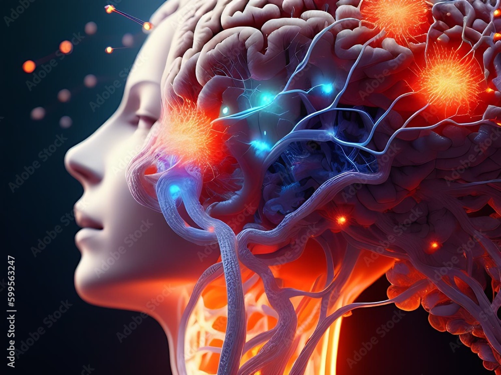 Poster generative ai. human brain neurons. a futuristic vision of artificial intelligence.