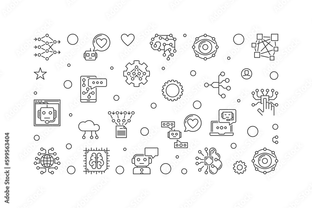 Poster solution concept linear horizontal banner. vector artificial intelligence illustration