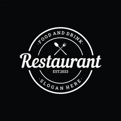 Fototapeta na wymiar Retro restaurant emblem.Logo design cutlery template and hand drawn vintage style restaurant typography.