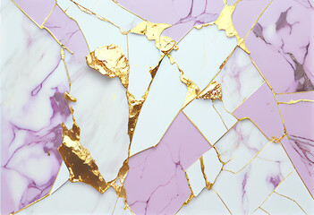 A marble background made from white purple pinks and golds. Generative AI