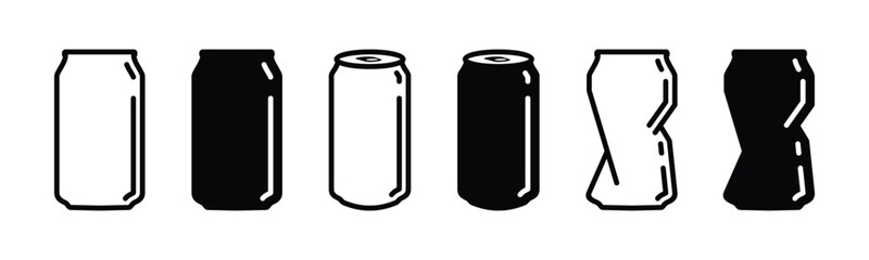 Soda can icon vector in thin line and flat style with editable stroke on white background. Dented soda cans icons set. Beverage, beer and brewing sign and symbol. Vector illustration - obrazy, fototapety, plakaty