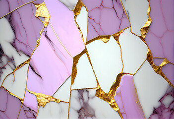 A marble background made from white purple pinks and golds. Generative AI