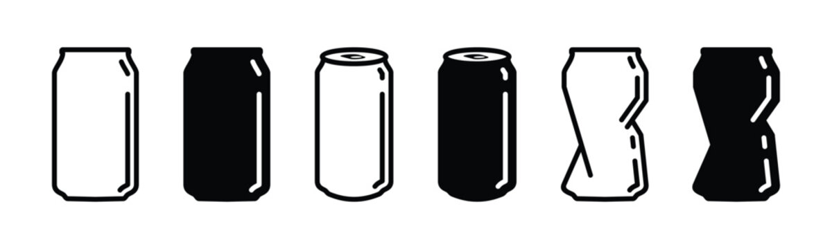 Soda can icon vector in thin line and flat style with editable stroke on white background. Dented soda cans icons set. Beverage, beer and brewing sign and symbol. Vector illustration