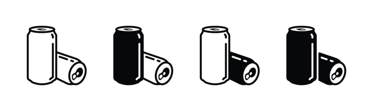 Soda can icon vector in thin line and flat style with editable stroke on white background. Soda cans icons set. Beverage, beer and brewing sign and symbol. Vector illustration