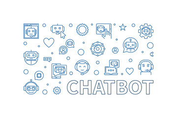 Chatbot outline horizontal banner. Chat Bot Technology Vector illustration