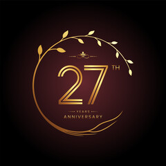 27th anniversary logo with golden number for celebration event, invitation, wedding, greeting card, banner, poster, and flyer Golden tree vector design