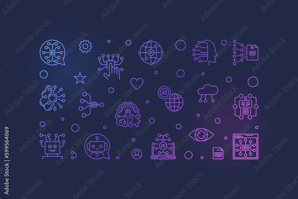 Poster artificial intelligence ai vector horizontal outline colorful banner