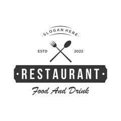 Retro restaurant emblem.Logo design cutlery template and hand drawn vintage style restaurant typography.