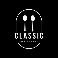 Fototapeta premium Retro restaurant emblem.Logo design cutlery template and hand drawn vintage style restaurant typography.