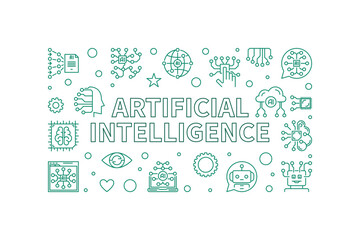 Fototapeta na wymiar Artificial Intelligence concept line horizontal banner. Vector AI Technology illustration
