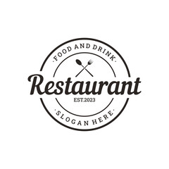 Retro restaurant emblem.Logo design cutlery template and hand drawn vintage style restaurant typography.