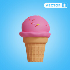 ice cream 3D vector icon set, on a blue background