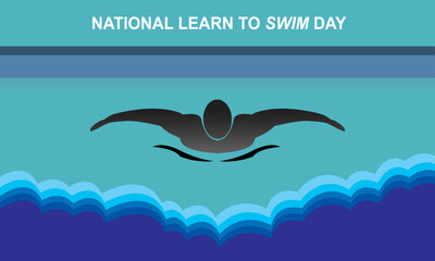 Naklejka premium Silhouette young swimmer swimming in a pool with a background of water transition, swimming competition for commemorating or celebrate NATIONAL SWIMMING LEARNING DAY