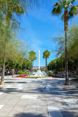 Peaceful fountains on Rambla street in Almeria, Spain on March 19, 2023
