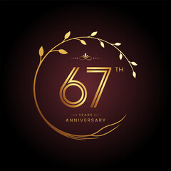 67th anniversary logo with golden number for celebration event, invitation, wedding, greeting card, banner, poster, and flyer Golden tree vector design