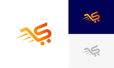 Obraz premium Initials S with fast shoping cart logo design vector