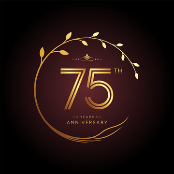 75th anniversary logo with golden number for celebration event, invitation, wedding, greeting card, banner, poster, and flyer Golden tree vector design