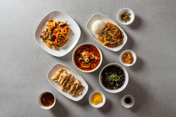 Sweet and sour pork Korean food dish meal Rice with Stir-fried Glass Noodles and Vegetables Stir-fried Seafood and Vegetables Spicy Seafood Noodle Soup