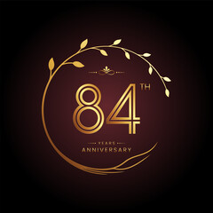 84th anniversary logo with golden number for celebration event, invitation, wedding, greeting card, banner, poster, and flyer Golden tree vector design