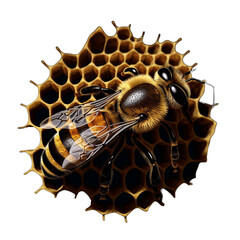 bee on honeycomb on transparent background cutout	