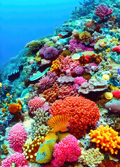 Fototapeta na wymiar Coral reef underwater illustration, beautiful undersea coral reef background. Generative Ai.