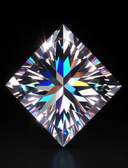 Beautiful diamond gemstone isolated on black background, shiny sparkling trasnparent crystal illustration. Generative Ai.