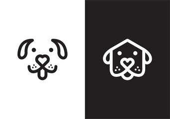 dog and love logo design. pet care linear style symbol vector illustration.