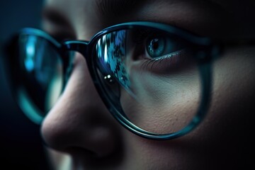 Close up shot to young woman eyes using high definition eye glasses. Generative AI