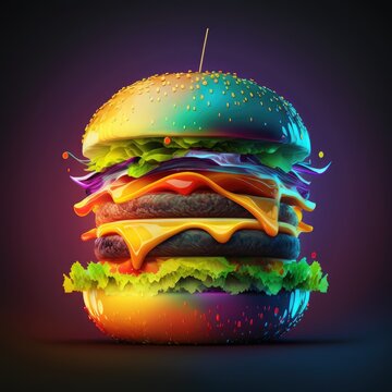 A 3D hamburger on black background Created using generative AI tools
