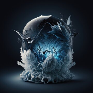 A drawing of a planet with a blue and white image of a tree Created using generative AI tools