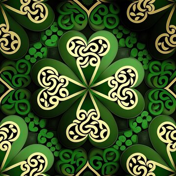 A green and yellow pattern with clover Created using generative AI tools