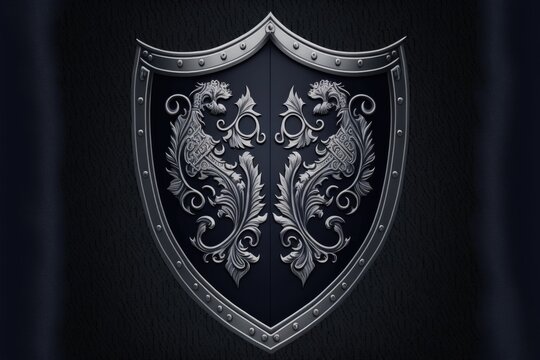 A shield with a silver design and a dragon on it Created using generative AI tools