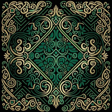 A square green and gold pattern Created using generative AI tools