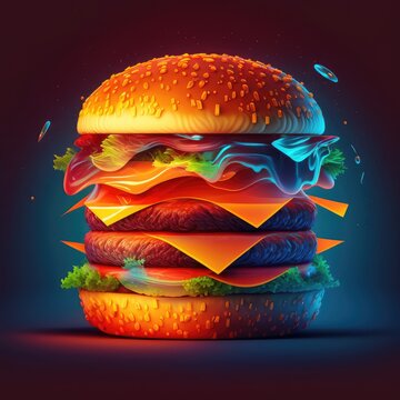 A 3D hamburger on black background Created using generative AI tools