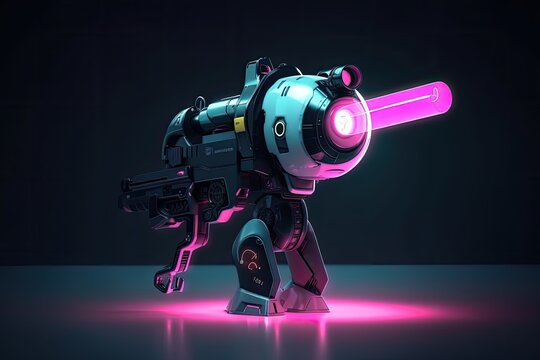 A robot dog with a pink laser gun Created using generative AI tools