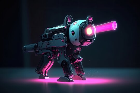 A Robot Dog With A Pink Laser Gun Created Using Generative AI Tools