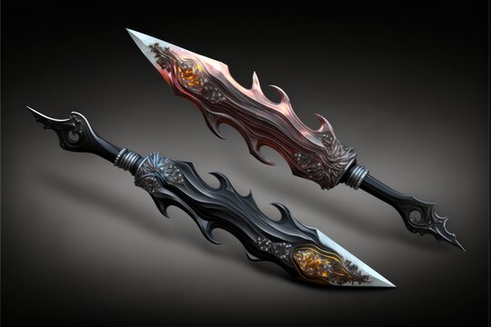 Two dagger swords red and black design color isolated created using generative AI 
