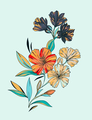 Brushstroke flower and Colorfull Flowers watercolor Flowers Textile Design illustration