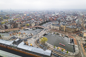 Obraz premium life in Amsterdam, magnificent aerial view of the city center. High quality photo