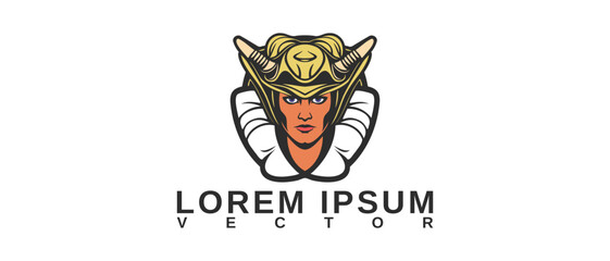 Obraz premium Vector portrait of a metrosexual in a strange headdress with horns and a light frill. Inscription, lorem ipsum. White isolated background.
