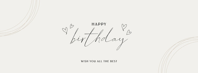 Happy Birthday With Beige Background. Happy Birthday party. Beige background with colored text in calligraphic style. Greeting card, gift poster, holiday banner, cover for social. Birthday card.