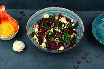 Beetroot salad with wallnuts and goat cheese.