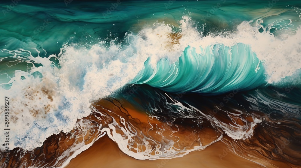 Aufkleber a picture of a wave rushing into the shore as an example generative ai