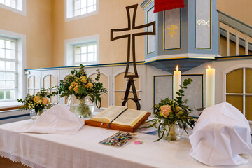 The christianity cross in a church