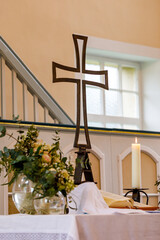 The christianity cross in a church