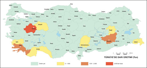 Turkiye Millet Production Map, Geography Lesson, Turkiye Agriculture, Turkey Map, amount of millet