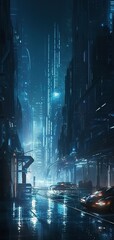 On the streets of a futuristic city with tall buildings and intricate architecture. Generative Ai.