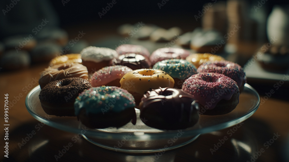 Sticker plate with donuts on a glass bottom generative ai